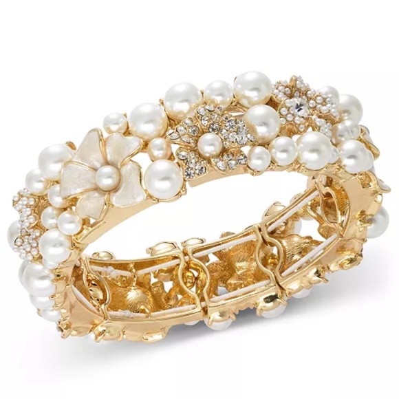 Charter Club Gold and Pearl Floral Bracelet - Picture 1 of 4